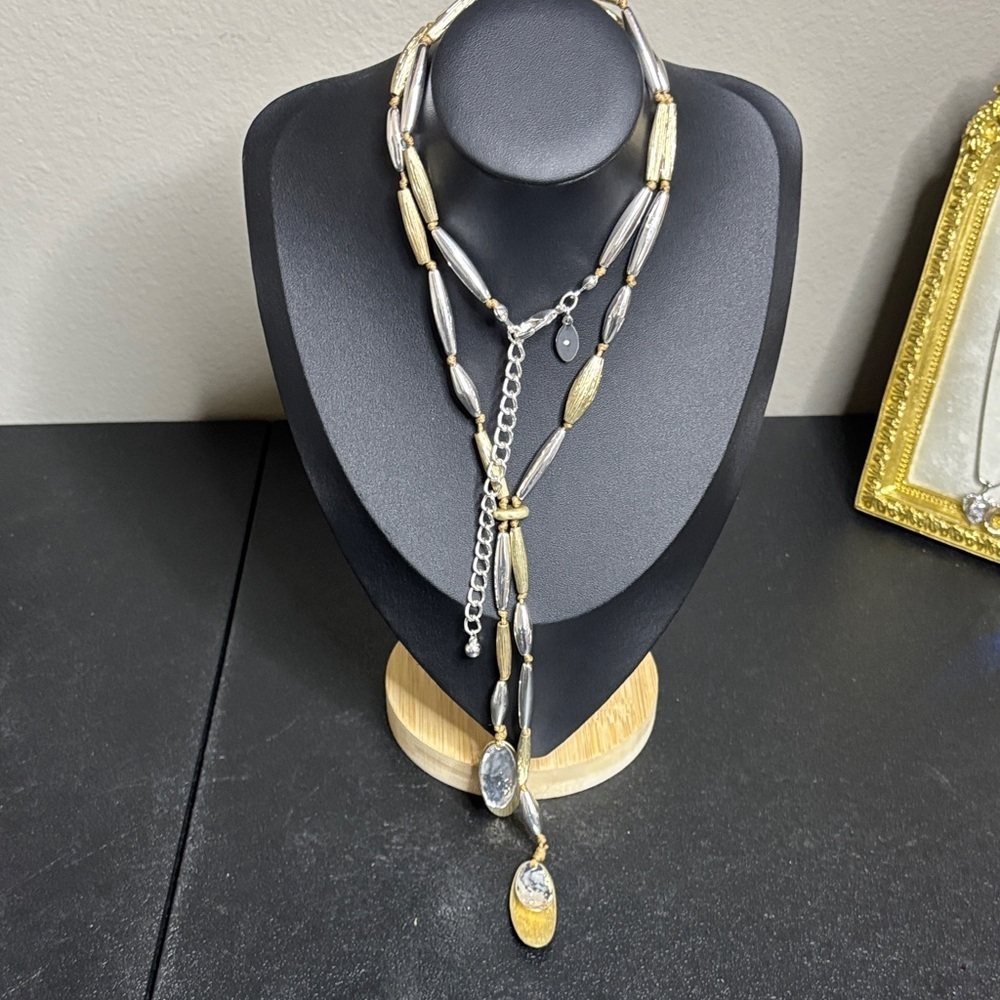 Chico’s Two Tone Long Beaded Boho Lariat Necklace
